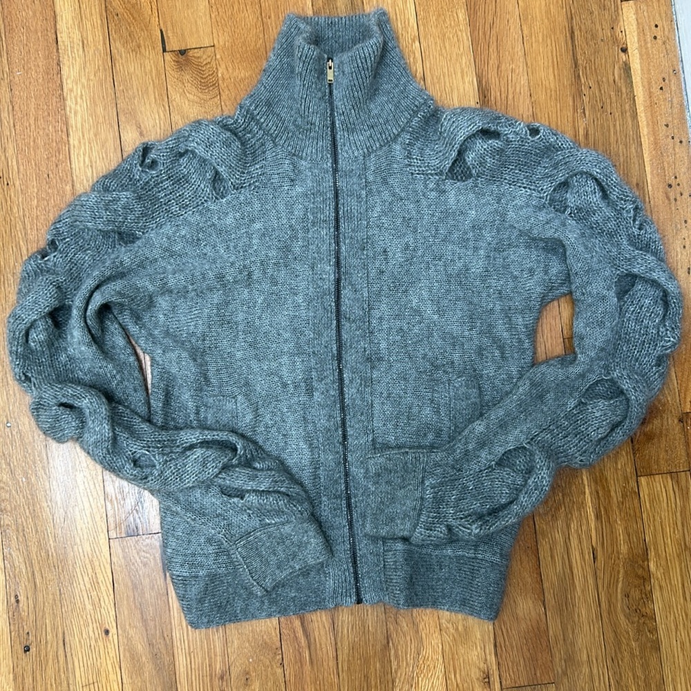 Maison Martin Margiela MM6 Zip Up Cardigan Gray Sleeve Cutouts NWT Size Small - Picture 4 of 7